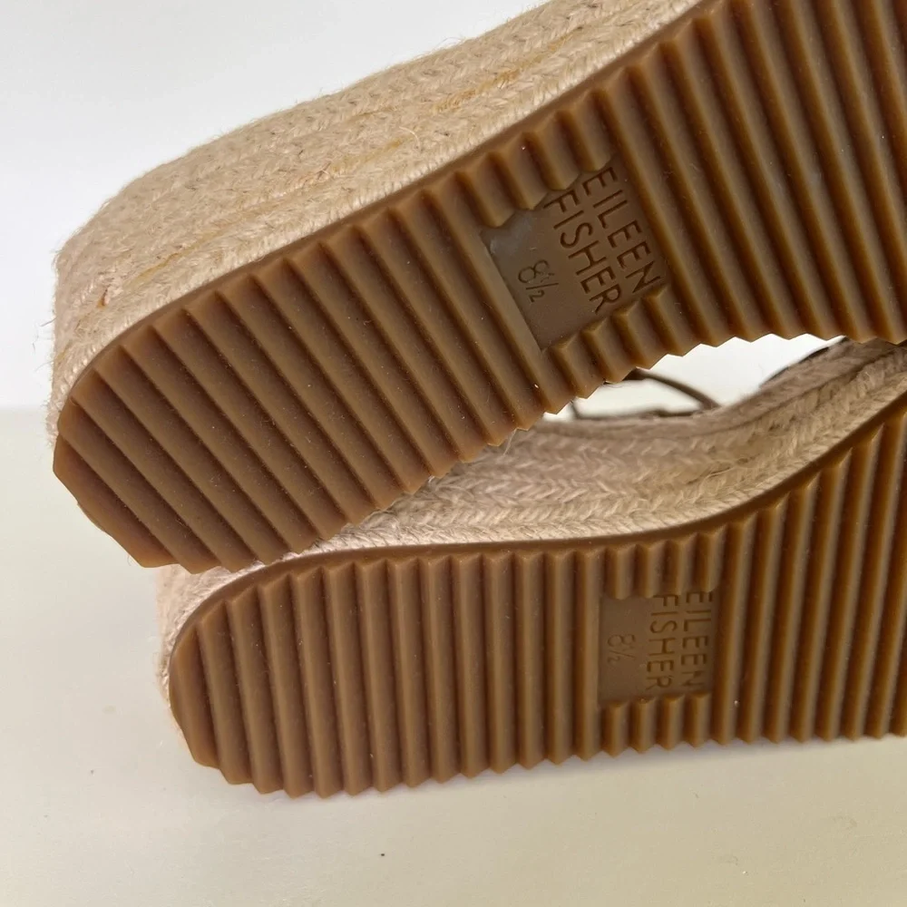 Eileen Fisher Women's Agnes Espadrille Wedge Sandals in Tan Leather, size 8.5